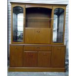 Modern Morris Furniture display unit with pair of glazed drop-down cupboards above two single