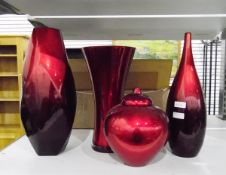 Four various lustre glass vases and ornaments