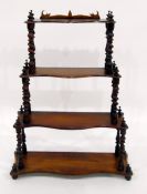 Victorian mahogany whatnot, of four open shelves with turned spiral supports,