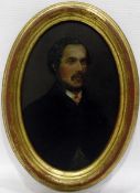 19th century portrait miniature Oil on board Half-length portrait of a gentleman, oval,