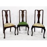 Set of three 20th century mahogany dining chairs with upholstered seats,