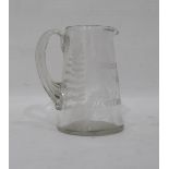 Antique glass jug with inscription 'Peace on Earth and Goodwill to Men', fern engraving either side,