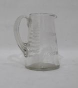 Antique glass jug with inscription 'Peace on Earth and Goodwill to Men', fern engraving either side,