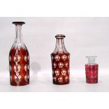 Ruby overlay cut glass decanter,