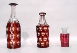 Ruby overlay cut glass decanter,