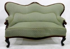 Victorian mahogany and upholstered two-seater settee with serpentine back,