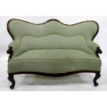 Victorian mahogany and upholstered two-seater settee with serpentine back,