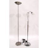 Contemporary metal twin-branch standard lamp with frosted glass shades and a contemporary stainless