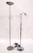 Contemporary metal twin-branch standard lamp with frosted glass shades and a contemporary stainless