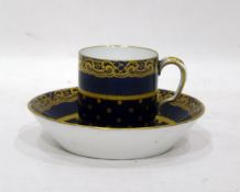 Sevres cabinet cup and saucer, blue decorated with gilt highlights,