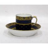 Sevres cabinet cup and saucer, blue decorated with gilt highlights,