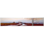 G Mitchell (contemporary school) Watercolour drawing River landscape panorama with silver birch