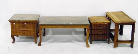 Oriental hardwood rectangular carved coffee table with cabriole legs and foliate carving,