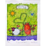 Helen Rhodes Limited edition colour print "A Captured Heart", cat and sheep with Aries, 41/800,