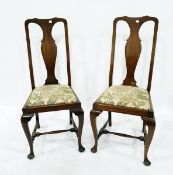 Set of six revived Georgian style mahogany dining chairs with vase shaped splat backs,