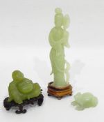 Oriental jade Buddha on wooden stand, 7.