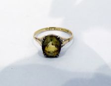 9ct gold and oval citrine-coloured stone set ring,