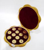 Set of 12 gold-coloured and enamel medallions,