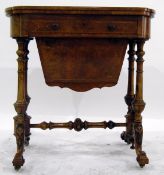 Victorian figured walnutwood and inlaid games/sewing/work table, rounded oblong,