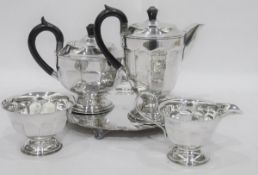 Sheffield EPNS four-piece tea set, silver plated tray,