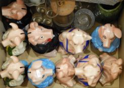 Quantity of collectables including 10 Wade Nat West pigs, a miner's lamp,