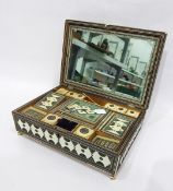 19th century Anglo Indian Sadeli work fitted sewing box of sarcophagus form,