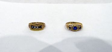 15ct gold and seed pearl dress ring (damaged) together with 18ct gold sapphire and diamond dress