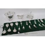 Quantity of silver plate to include teapot, toast rack, trays, cased flatware,