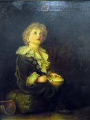 Doris Davis (early 20th century school) Oil on canvas Portrait of young boy blowing bubbles,