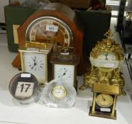 Seven various clocks to include two modern carriage clocks,
