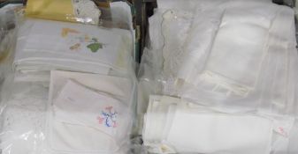 Large quantity of table linen including damask, cut and drawn thread, embroidered,