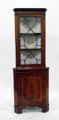 Georgian style mahogany glazed corner cupboard, the upper section enclosing two shelves,