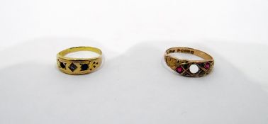 9ct pink stone set ring (one stone missing) and gold dress ring set diamond and another stone (one
