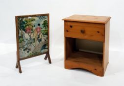 Pine bedside cupboard with frieze drawer and open shelf below,