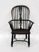 Antique Windsor stickback open armchair with pierced splat and crinoline stretcher (cut down)