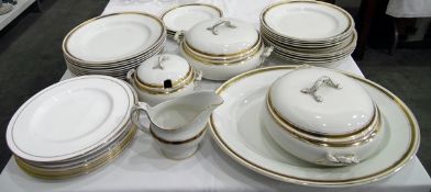 Burgess & Leigh part dinner service, white ground with gilt and black Greek key trim,