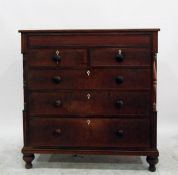 Large oak chest of two small drawers with three larger below, ivory escutcheons,