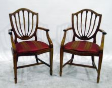 Pair of reproduction Hepplewhite style armchairs with upholstered seats (2)