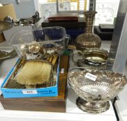 Quantity of silver plate to include cruet set, flatware, bonbon basket,