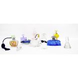 Collection of perfume bottles and atomisers including an Art Deco design blue cut glass atomiser,