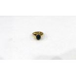 9ct gold signet ring set with oval bloodstone cabochon,