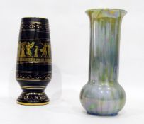 Ruskin vase of bottle form with flared rim, decorated in iridescent blue lustre glaze,