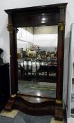 French mahogany and brass-mounted Pier mirror, the plate flanked by turned columns,