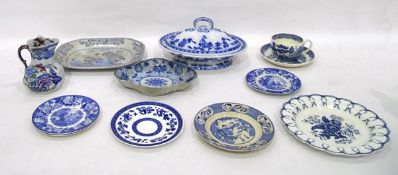 Quantity of blue and white china including a tureen and cover, saucers,