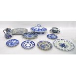 Quantity of blue and white china including a tureen and cover, saucers,