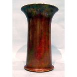 Large Ruskin vase of cylindrical form with flared rim, in an orange lustre glaze,