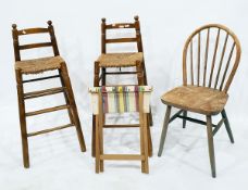 Two rush seated hardwood bar stools,