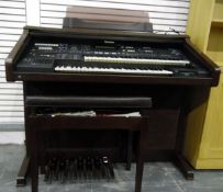 Technics electric organ with two keyboards and music stool with music