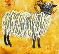 Catherine Dove (contemporary) Oil on canvas Sheep in yellow background, initialled lower right,