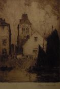 Percy Lancaster Etchings Harbour scene, street scene and castle, signed in pencil to the margin,